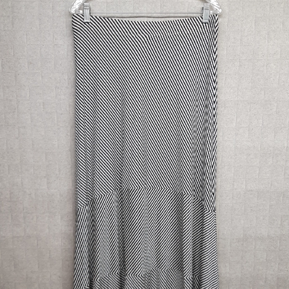 Chico's Striped Black and White Flared Maxi Skirt